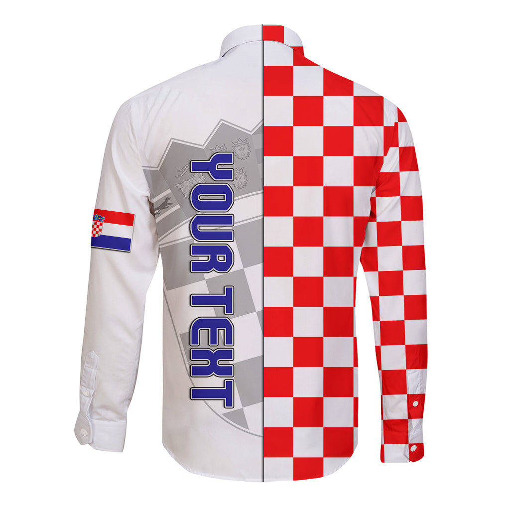 Personalised Croatia Long Sleeve Button Shirt Chessboard Mix Coat Of Arms TS06 - Wonder Print Shop