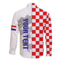 Personalised Croatia Long Sleeve Button Shirt Chessboard Mix Coat Of Arms TS06 - Wonder Print Shop