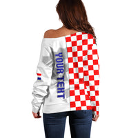 Personalised Croatia Off Shoulder Sweater Chessboard Mix Coat Of Arms TS06 - Wonder Print Shop