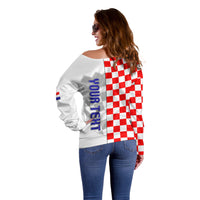 Personalised Croatia Off Shoulder Sweater Chessboard Mix Coat Of Arms TS06 - Wonder Print Shop