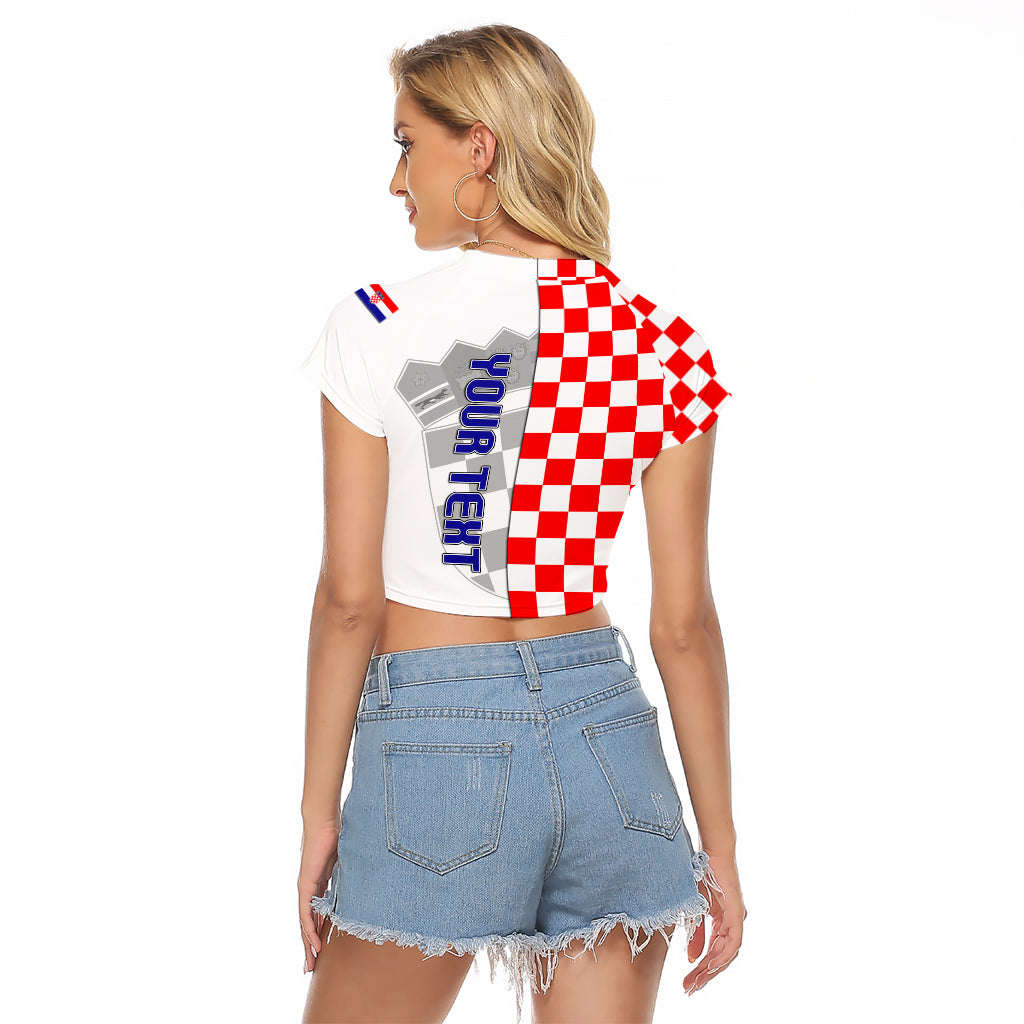 Personalised Croatia Raglan Cropped T Shirt Chessboard Mix Coat Of Arms TS06 - Wonder Print Shop