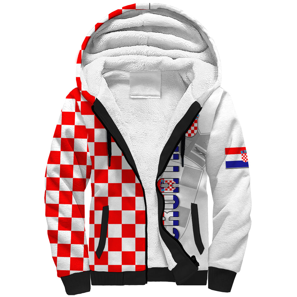 Personalised Croatia Sherpa Hoodie Chessboard Mix Coat Of Arms TS06 - Wonder Print Shop