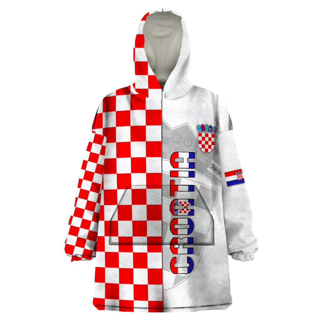 Personalised Croatia Wearable Blanket Hoodie Chessboard Mix Coat Of Arms TS06 - Wonder Print Shop