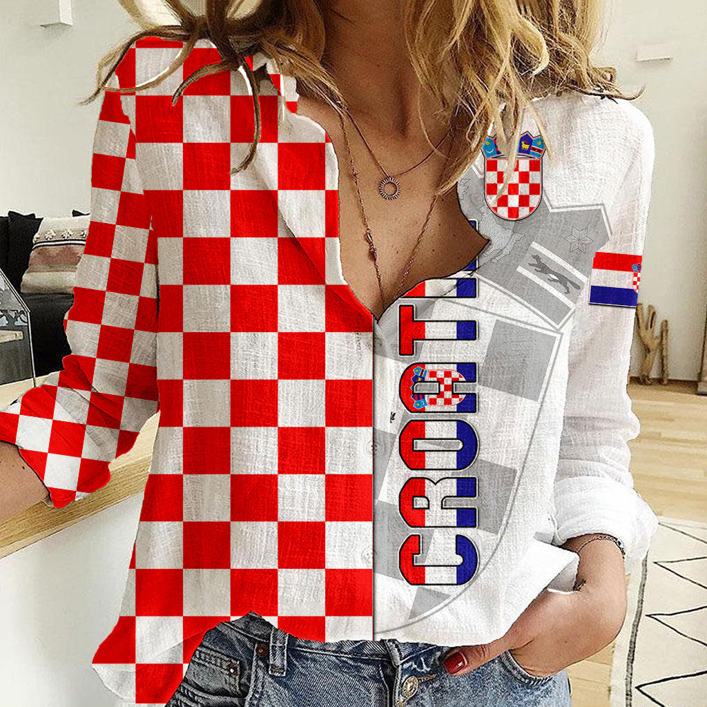 personalised-croatia-women-casual-shirt-chessboard-mix-coat-of-arms