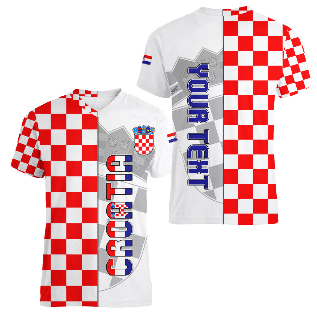 Personalised Croatia Women V Neck T Shirt Chessboard Mix Coat Of Arms TS06 - Wonder Print Shop