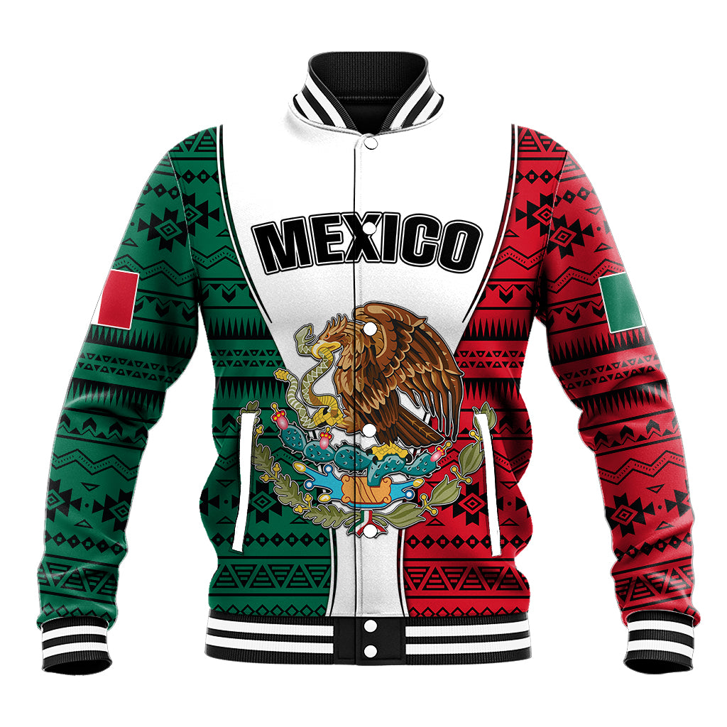 Mexico Baseball Jacket Coat Of Arms With Mexican Aztec Pattern TS06 - Wonder Print Shop