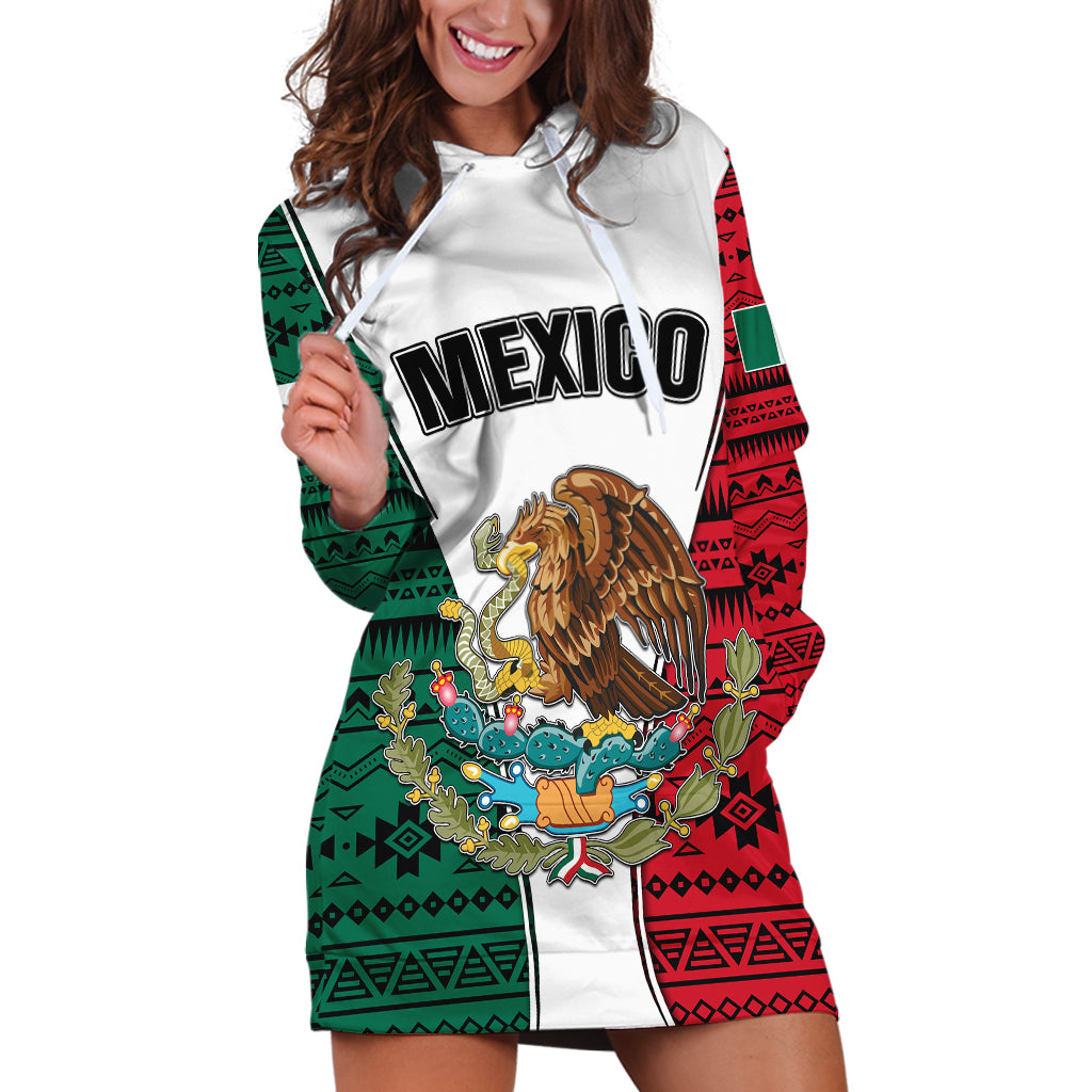 Mexico Hoodie Dress Coat Of Arms With Mexican Aztec Pattern TS06 - Wonder Print Shop