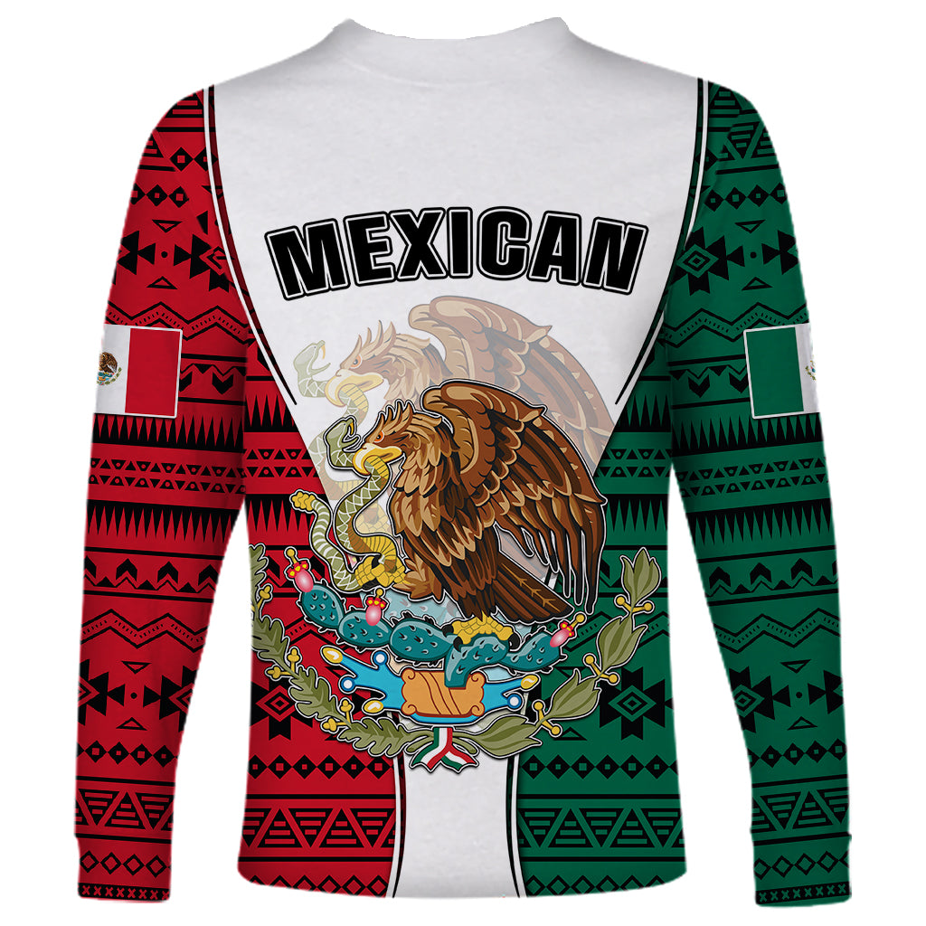 Mexico Long Sleeve Shirt Coat Of Arms With Mexican Aztec Pattern TS06 - Wonder Print Shop