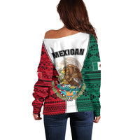 Mexico Off Shoulder Sweater Coat Of Arms With Mexican Aztec Pattern TS06 - Wonder Print Shop