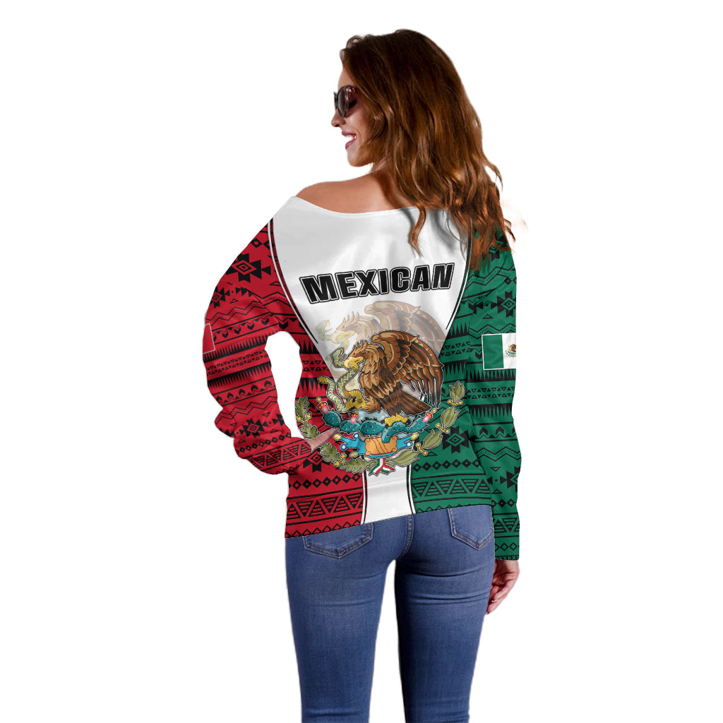 Mexico Off Shoulder Sweater Coat Of Arms With Mexican Aztec Pattern TS06 - Wonder Print Shop