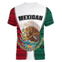 Mexico Women V Neck T Shirt Coat Of Arms With Mexican Aztec Pattern TS06 - Wonder Print Shop
