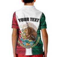 Personlised Mexico Kid Polo Shirt Coat Of Arms With Mexican Aztec Pattern TS06 - Wonder Print Shop