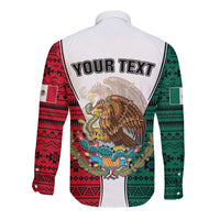 Personlised Mexico Long Sleeve Button Shirt Coat Of Arms With Mexican Aztec Pattern TS06 - Wonder Print Shop