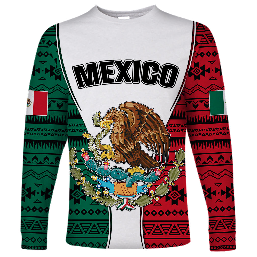 Personlised Mexico Long Sleeve Shirt Coat Of Arms With Mexican Aztec Pattern TS06 - Wonder Print Shop