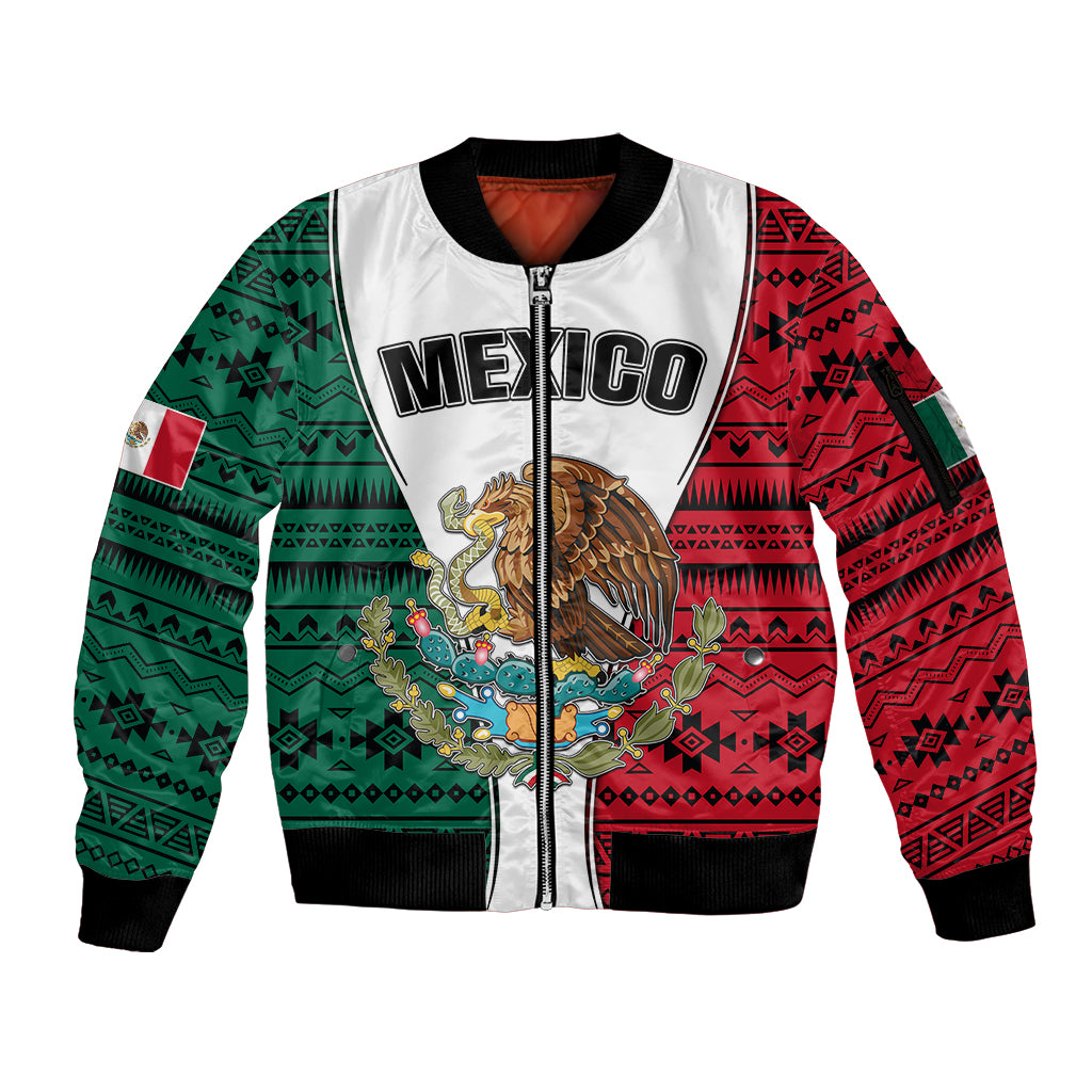 Personlised Mexico Sleeve Zip Bomber Jacket Coat Of Arms With Mexican Aztec Pattern TS06 - Wonder Print Shop