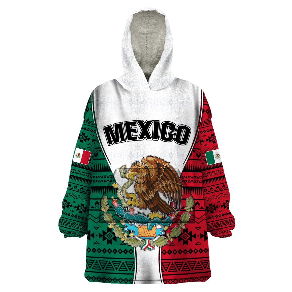 Personlised Mexico Wearable Blanket Hoodie Coat Of Arms With Mexican Aztec Pattern TS06 - Wonder Print Shop