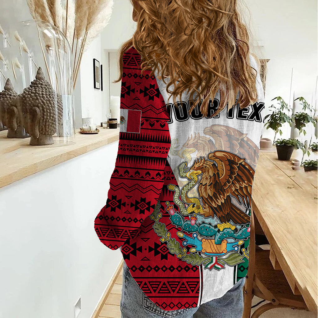 Personlised Mexico Women Casual Shirt Coat Of Arms With Mexican Aztec Pattern TS06 - Wonder Print Shop