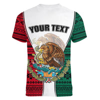 Personlised Mexico Women V Neck T Shirt Coat Of Arms With Mexican Aztec Pattern TS06 - Wonder Print Shop