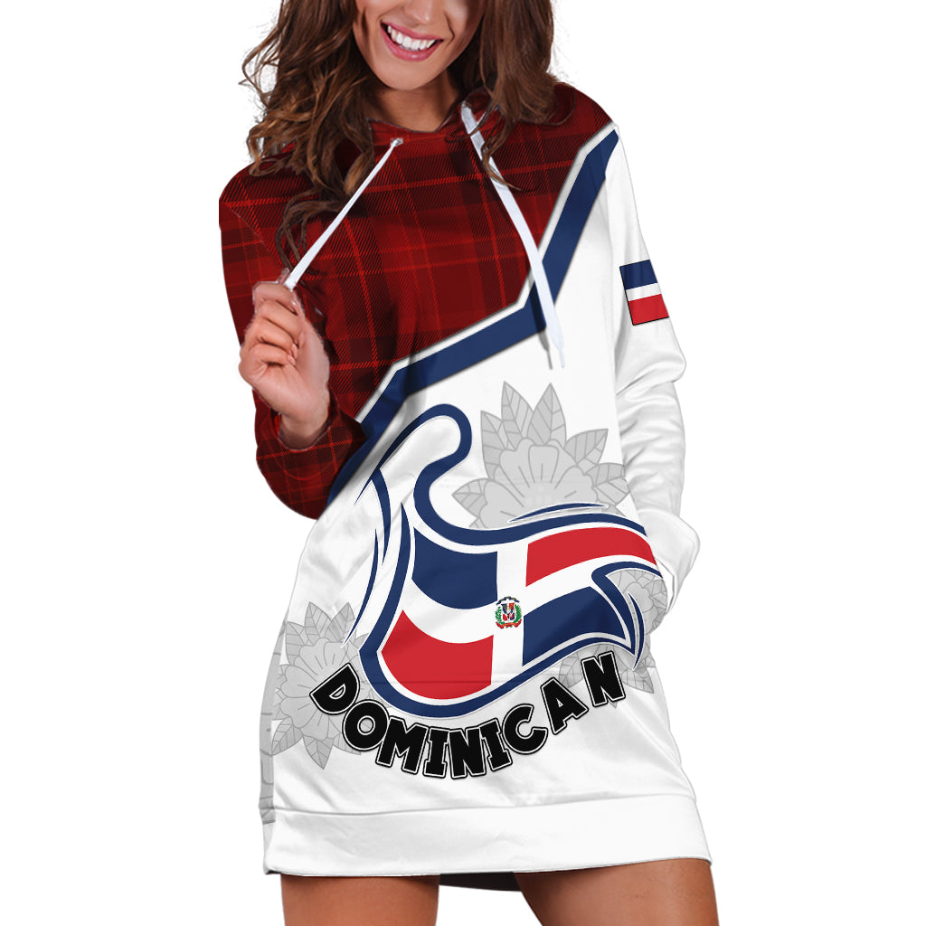 Dominican Republic Hoodie Dress Dominicana Plaid Pattern Mix Coat Of Arms TS06 - Wonder Print Shop