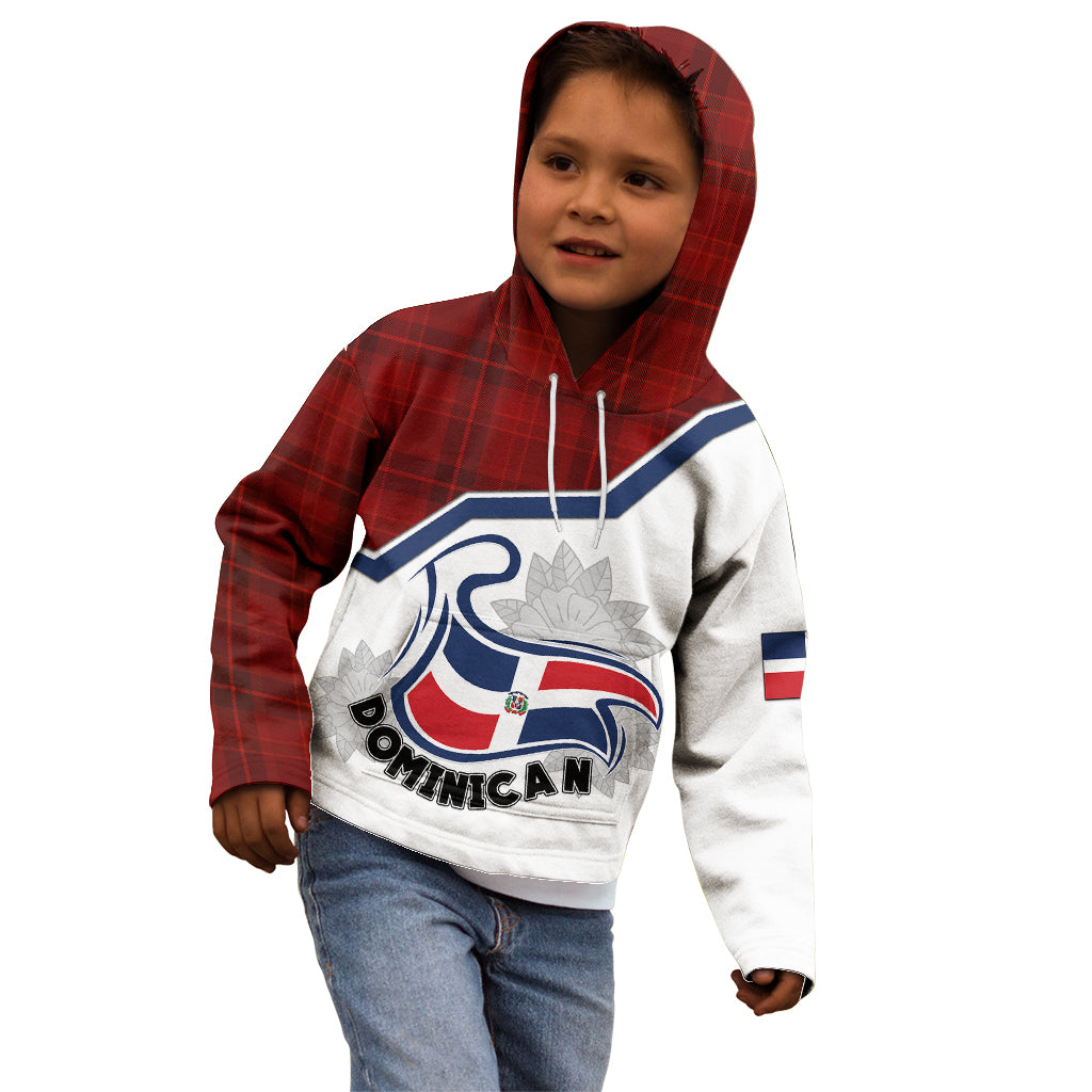 Dominican Republic Kid Hoodie Dominicana Plaid Pattern Mix Coat Of Arms TS06 - Wonder Print Shop
