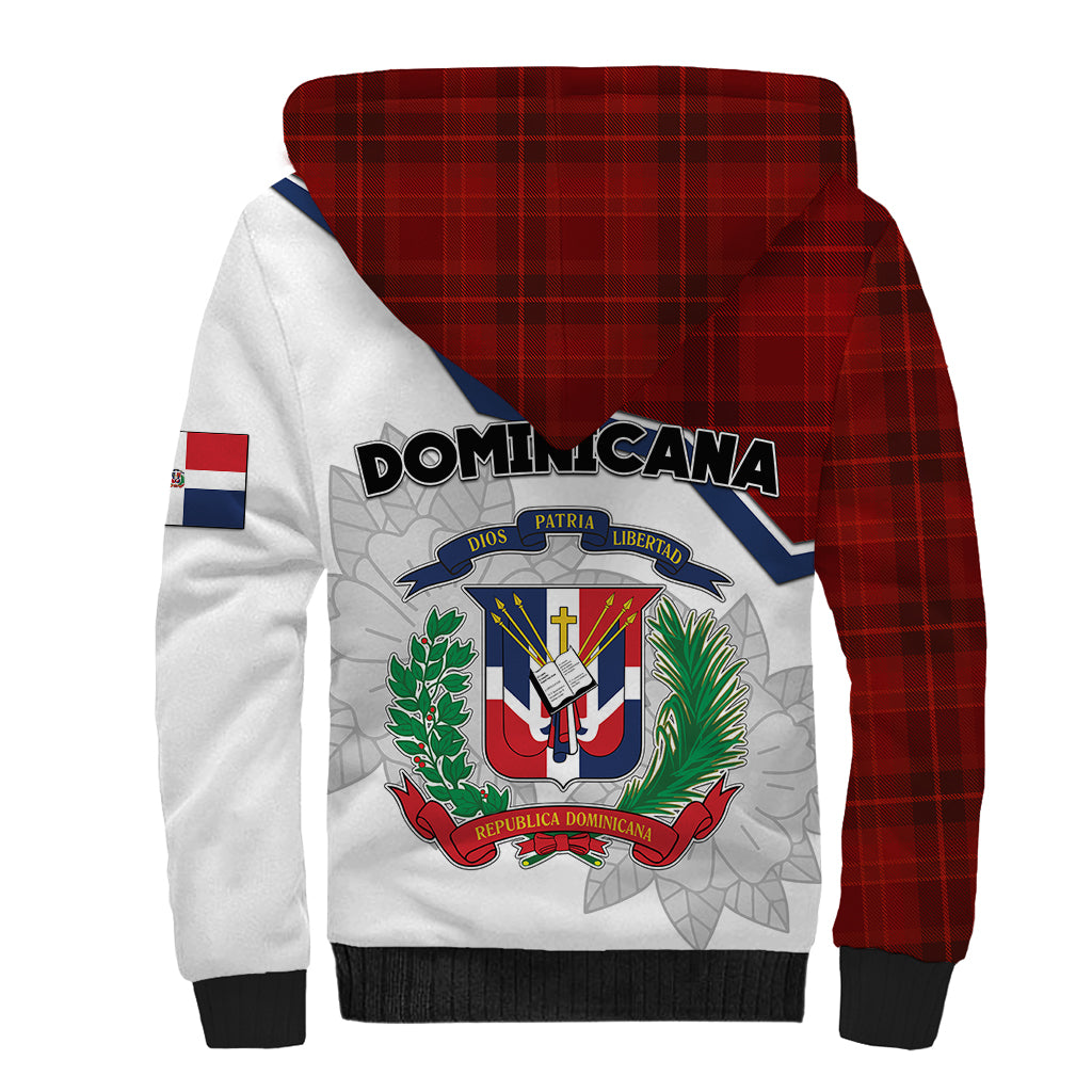 Dominican Republic Sherpa Hoodie Dominicana Plaid Pattern Mix Coat Of Arms TS06 - Wonder Print Shop