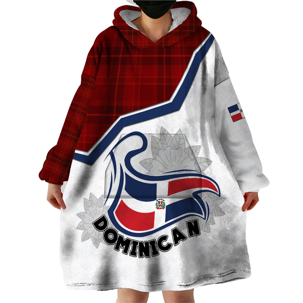 Dominican Republic Wearable Blanket Hoodie Dominicana Plaid Pattern Mix Coat Of Arms TS06 - Wonder Print Shop