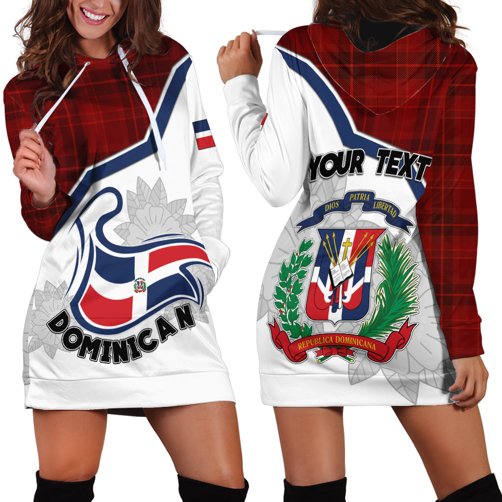 Personlised Dominican Republic Hoodie Dress Dominicana Plaid Pattern Mix Coat Of Arms TS06 - Wonder Print Shop