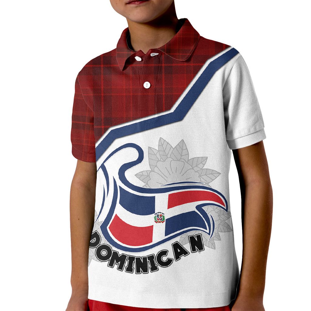 personlised-dominican-republic-kid-polo-shirt-dominicana-plaid-pattern-mix-coat-of-arms