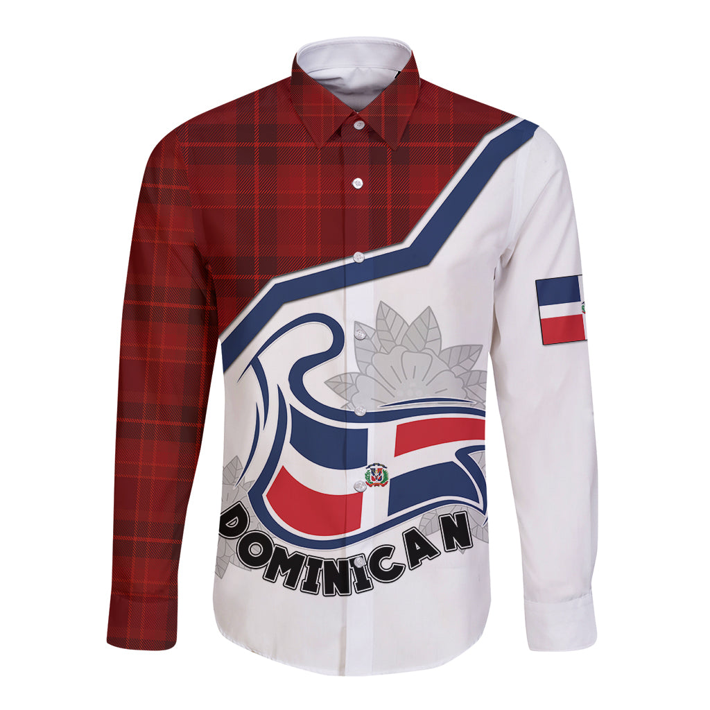 personlised-dominican-republic-long-sleeve-button-shirt-dominicana-plaid-pattern-mix-coat-of-arms