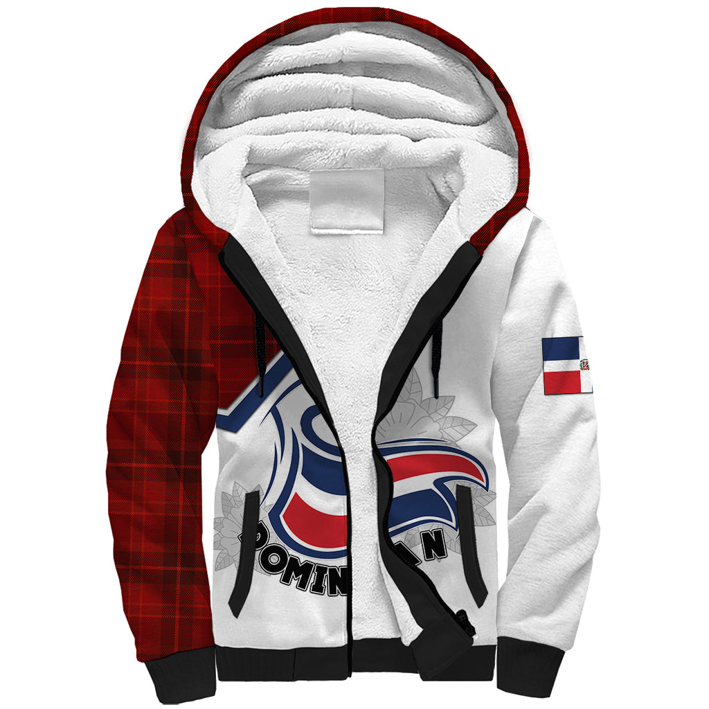 Personlised Dominican Republic Sherpa Hoodie Dominicana Plaid Pattern Mix Coat Of Arms TS06 - Wonder Print Shop