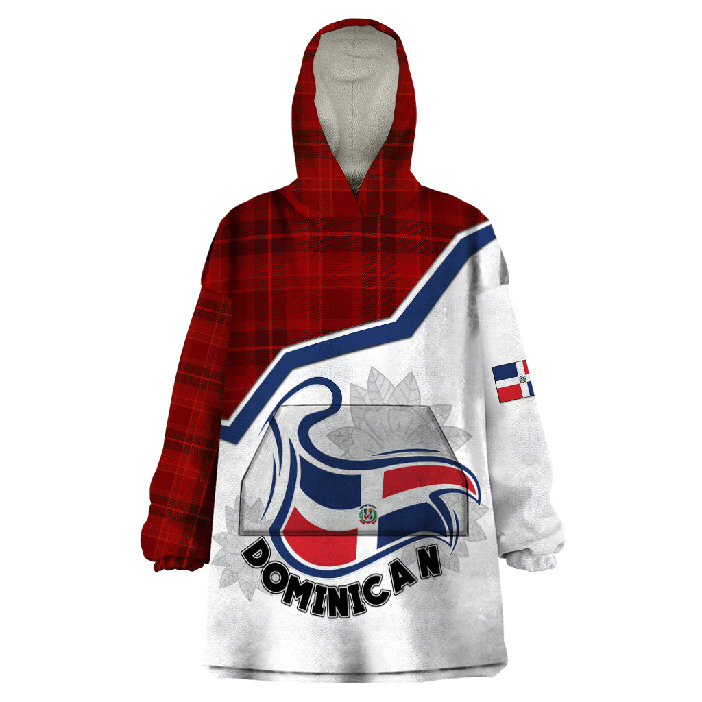 Personlised Dominican Republic Wearable Blanket Hoodie Dominicana Plaid Pattern Mix Coat Of Arms TS06 - Wonder Print Shop