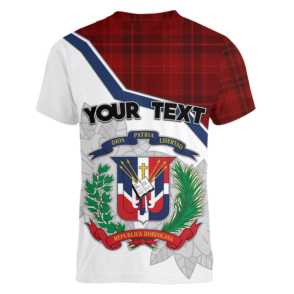 Personlised Dominican Republic Women V Neck T Shirt Dominicana Plaid Pattern Mix Coat Of Arms TS06 - Wonder Print Shop