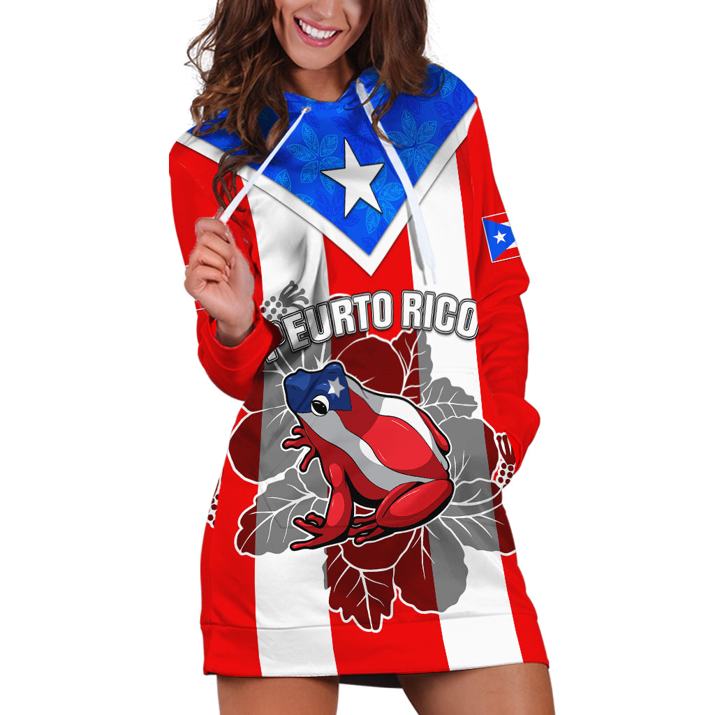 Puerto Rico Hoodie Dress Coqui Frog Mix Flor de Maga TS06 - Wonder Print Shop