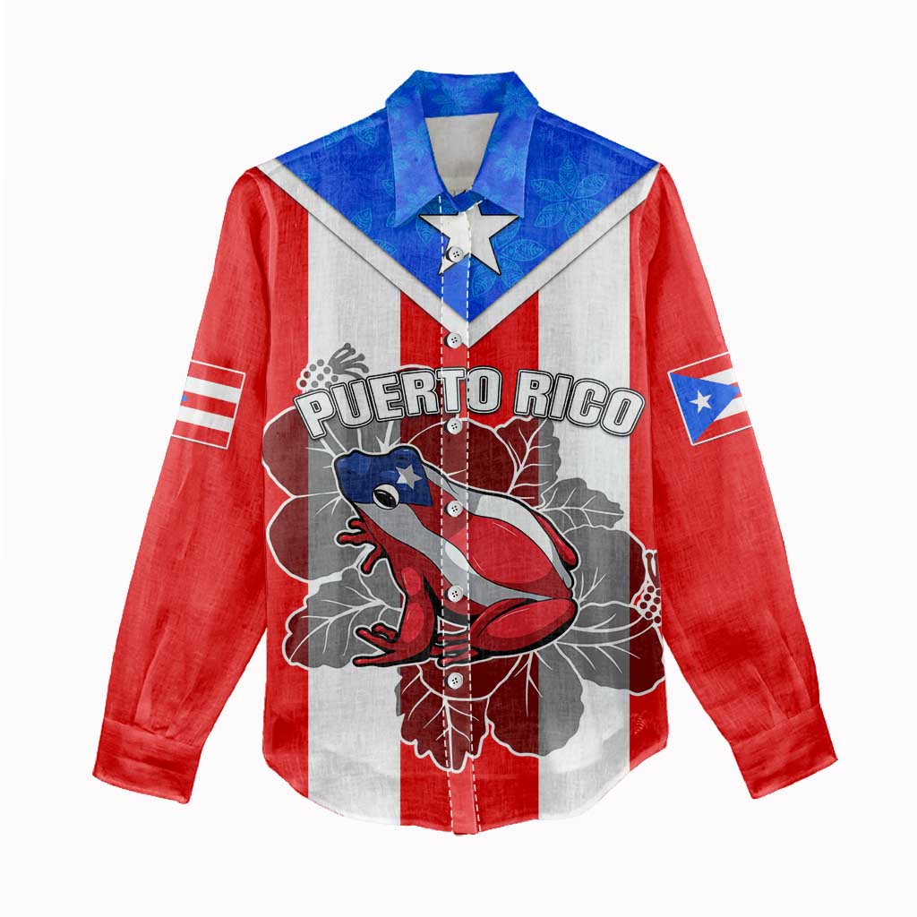 Puerto Rico Women Casual Shirt Coqui Frog Mix Flor de Maga TS06