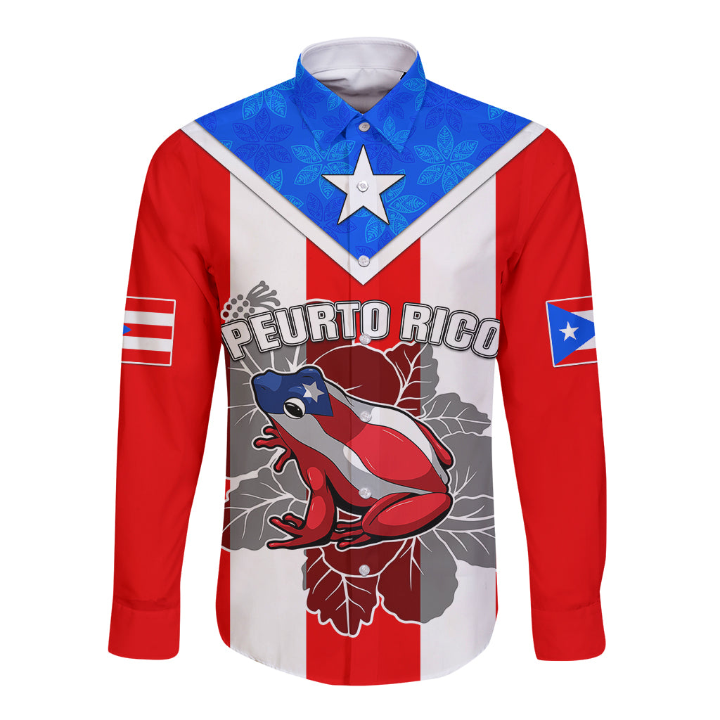 Custom Puerto Rico Long Sleeve Button Shirt Coqui Frog Mix Flor de Maga TS06 - Wonder Print Shop