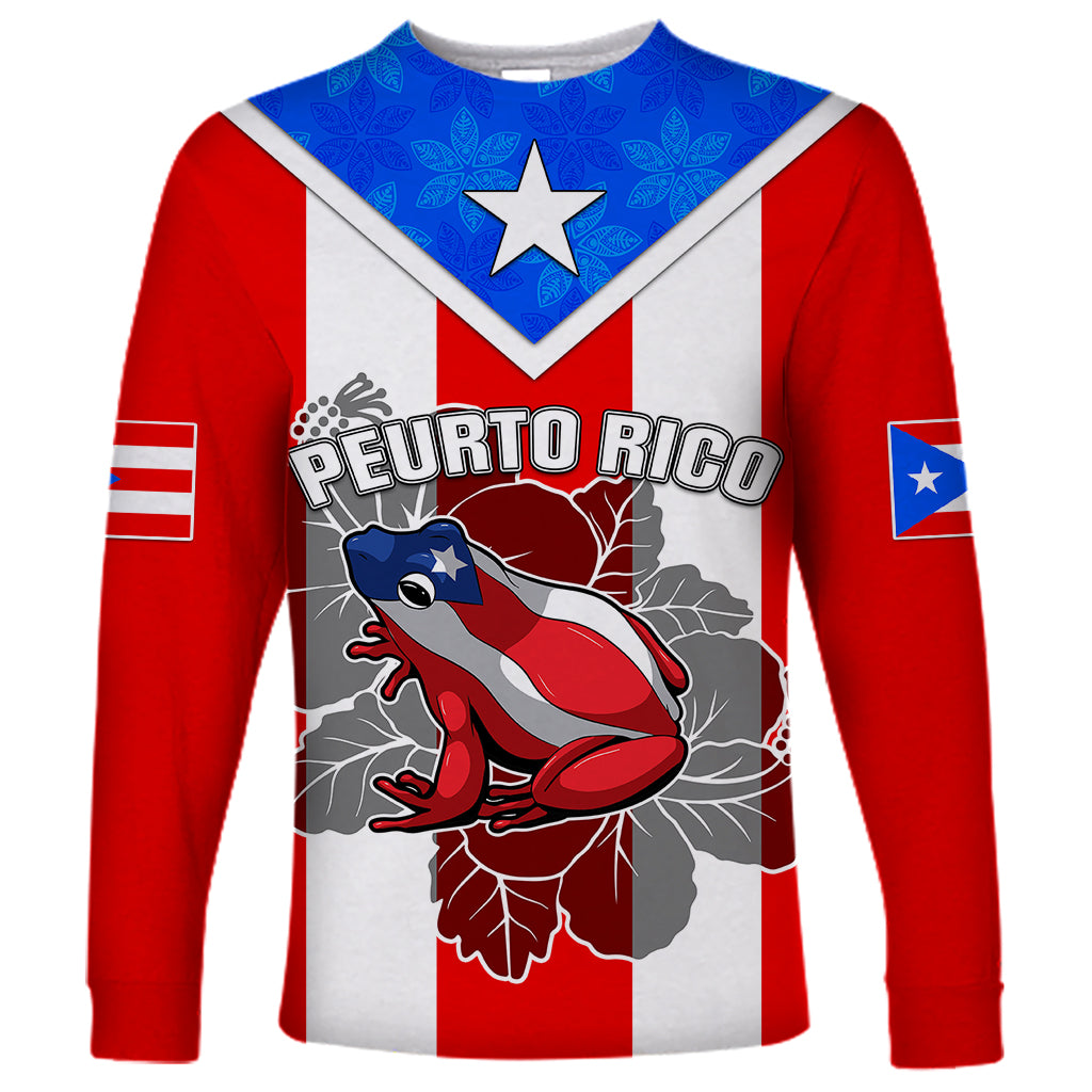 Custom Puerto Rico Long Sleeve Shirt Coqui Frog Mix Flor de Maga TS06 - Wonder Print Shop