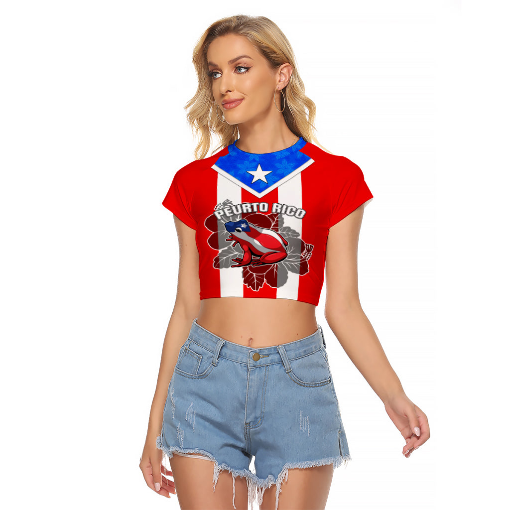 Custom Puerto Rico Raglan Cropped T Shirt Coqui Frog Mix Flor de Maga TS06 - Wonder Print Shop