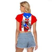 Custom Puerto Rico Raglan Cropped T Shirt Coqui Frog Mix Flor de Maga TS06 - Wonder Print Shop