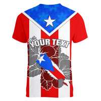 Custom Puerto Rico Women V Neck T Shirt Coqui Frog Mix Flor de Maga TS06 - Wonder Print Shop