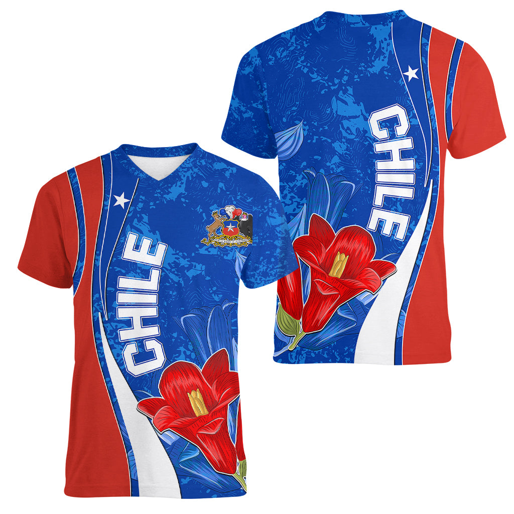 Chile Women V Neck T Shirt Copihue With Flag TS06 - Wonder Print Shop