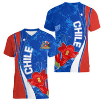Chile Women V Neck T Shirt Copihue With Flag TS06 - Wonder Print Shop