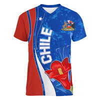 Custom Chile Women V Neck T Shirt Copihue With Flag TS06 - Wonder Print Shop