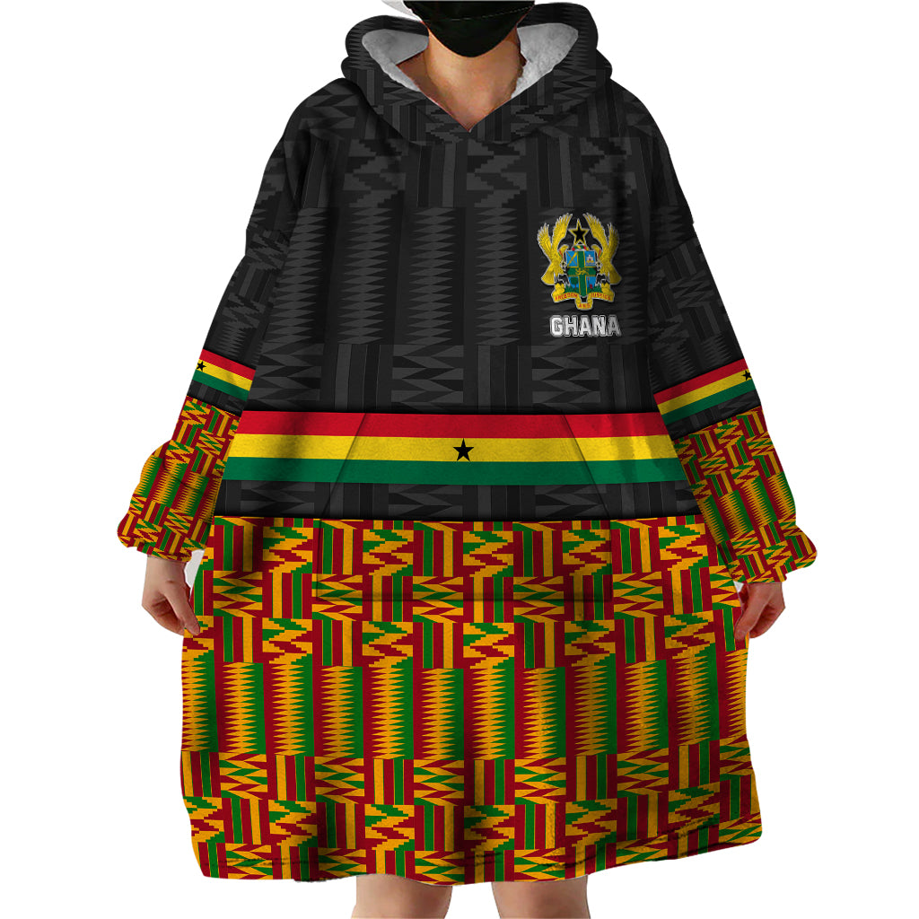 Custom Ghana Wearable Blanket Hoodie Kente Pattern With Coat Of Arms TS06 - Wonder Print Shop