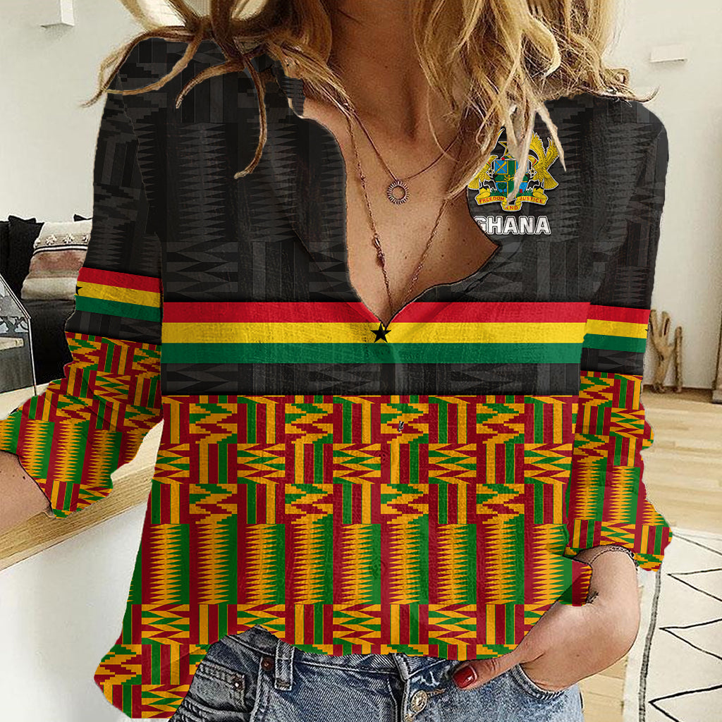 Custom Ghana Women Casual Shirt Kente Pattern With Coat Of Arms TS06 - Wonder Print Shop