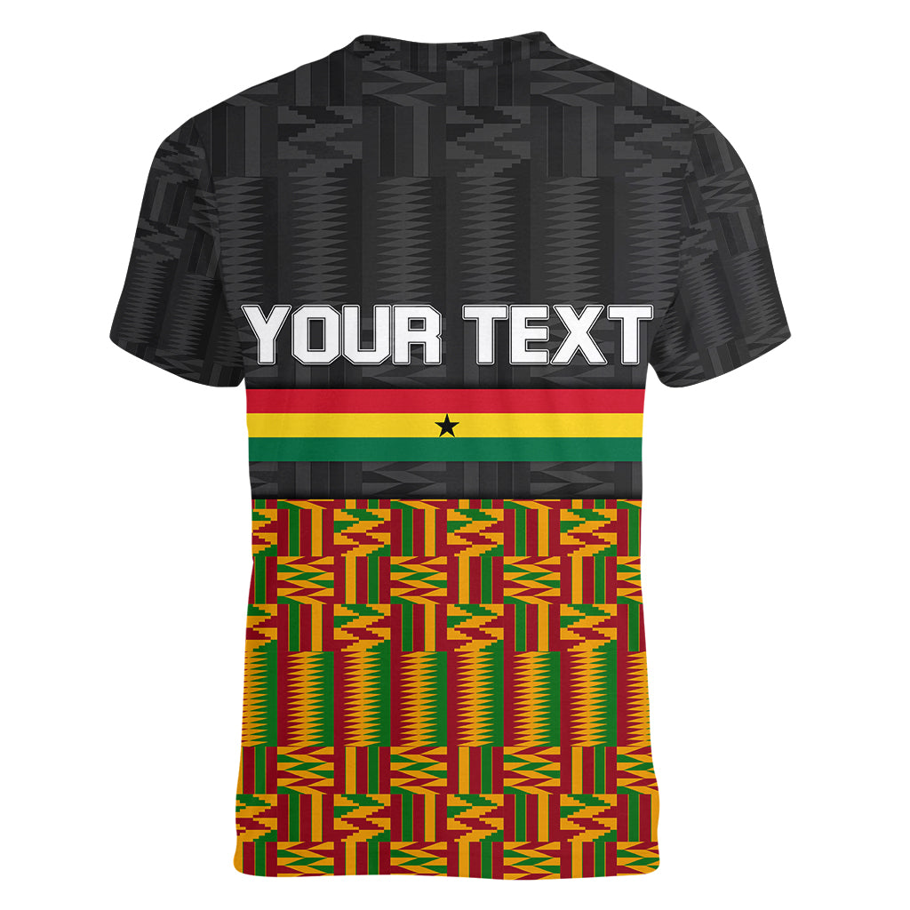 Custom Ghana Women V Neck T Shirt Kente Pattern With Coat Of Arms TS06 - Wonder Print Shop