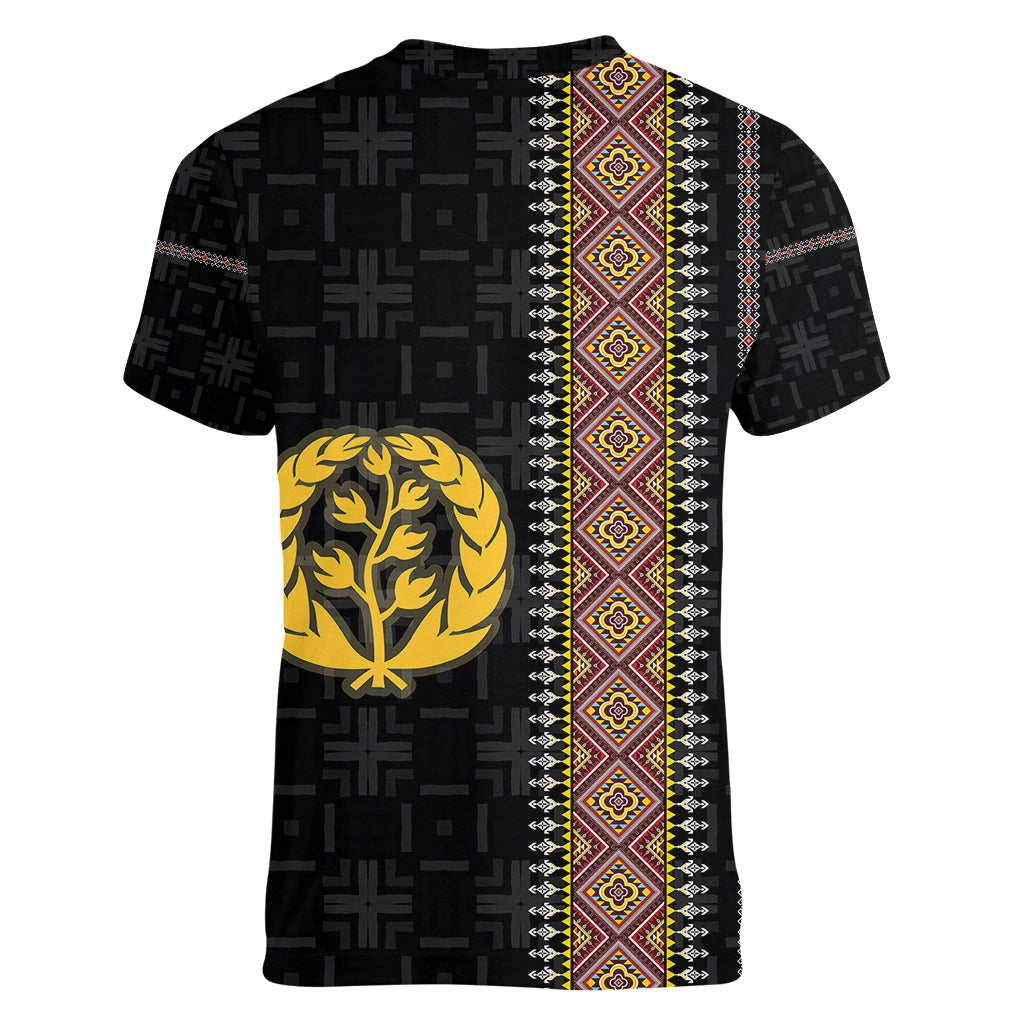 Eritrea Women V Neck T Shirt Habesha With African Pattern TS06 - Wonder Print Shop