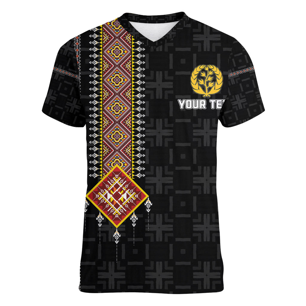 Custom Eritrea Women V Neck T Shirt Habesha With African Pattern TS06 - Wonder Print Shop