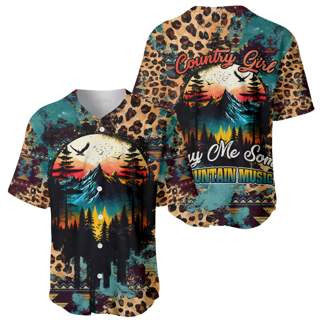 Country Girl Baseball Jersey Play Me Some Mountain Music with Leoppard Pattern TS07 - Wonder Print Shop