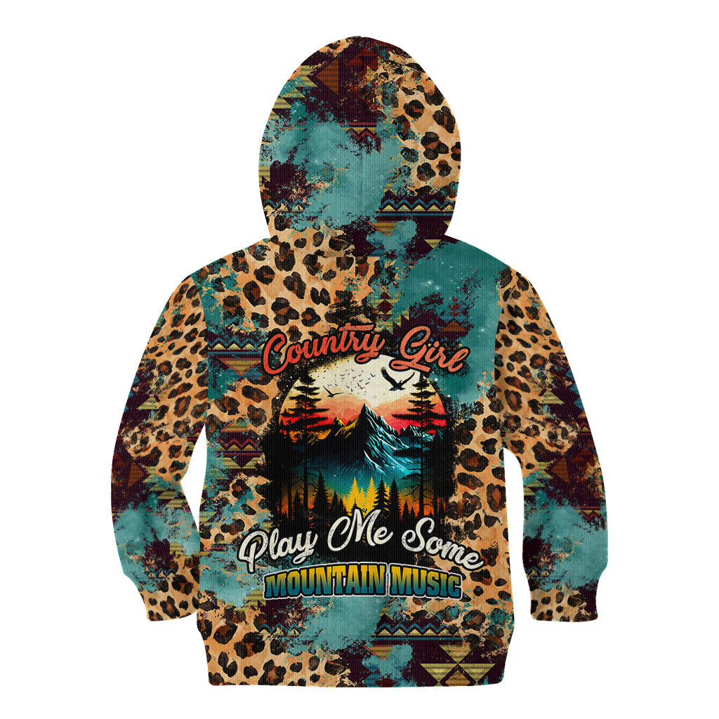 Country Girl Kid Hoodie Play Me Some Mountain Music with Leoppard Pattern TS07 - Wonder Print Shop