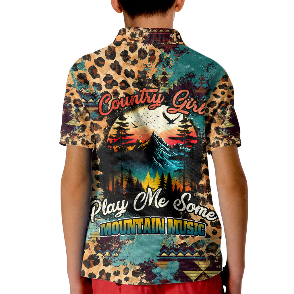 Country Girl Polo Shirt for Kid Play Me Some Mountain Music with Leoppard Pattern TS07 - Wonder Print Shop